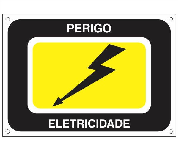 Placa Advertência Alumínio Perigo Eletricidade Alta Tensão 240x340 mm Amarela/Preta/Branca