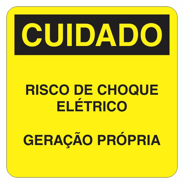 Placa Advertência Alumínio Risco de Choque Elétrico Geração Propria 130x130 mm Amarela/Preta Padrão CPFL
