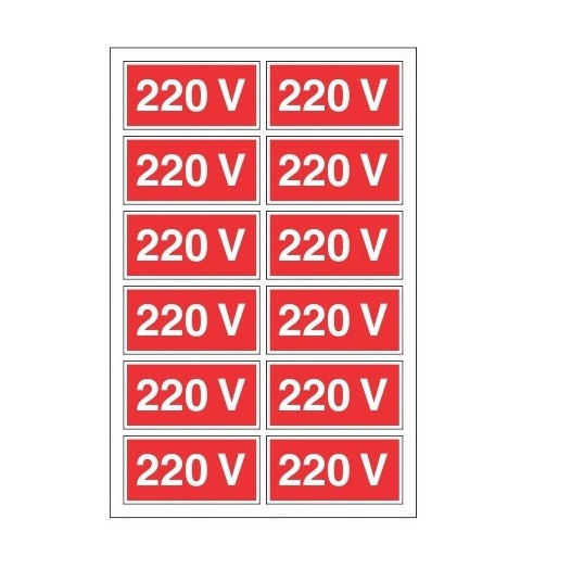 Etiqueta Adesiva Voltagem 220V Vinil Impressão UV Vermelho com 12 Peças 20x40 mm