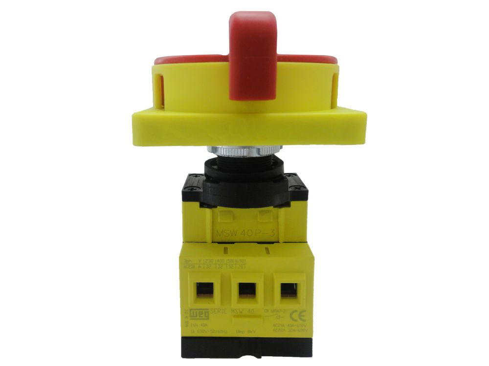 Chave Seccionadora Rotativa MSW Tripolar 40A com Fixação Frontal com Manopla Vermelha SOB Carga para Cadeado