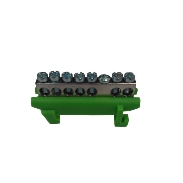 Barramento Cobre Terra com Suporte Verde 16 mm com 8 Furos