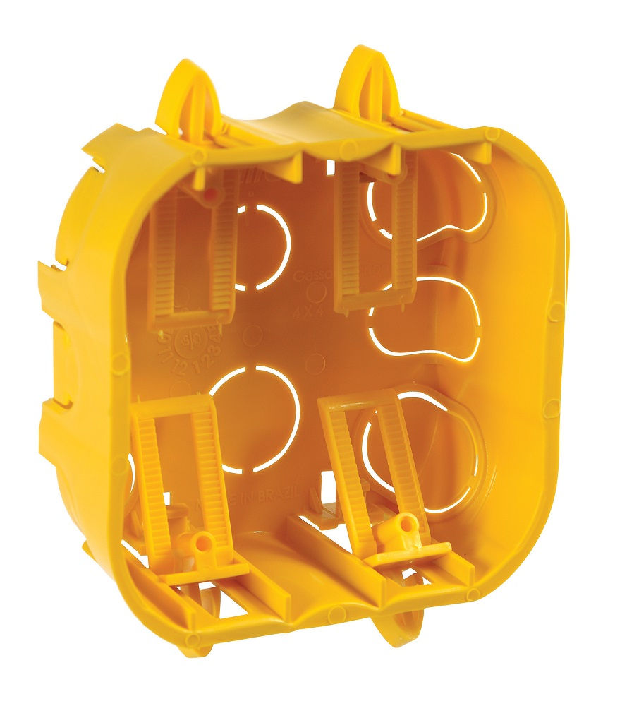 Caixa Derivação Embutir PVC 4x4 DRY Wall Fixo Amarela