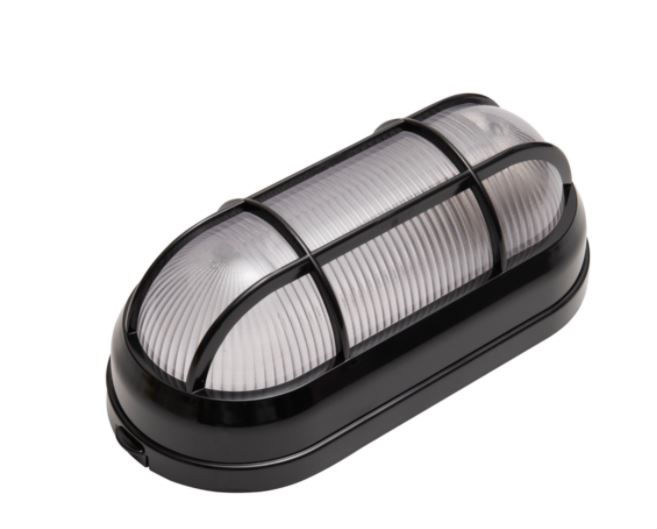 Tartaruga Sobrepor Oval 1x25W para Lâmpada Compacta PVC com Difusor Policarbonato com Soquete E27 Preta com Grade Listrada