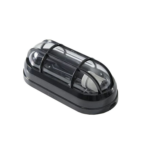 Tartaruga Sobrepor Oval 1x11W para Lâmpada Compacta PVC com Difusor Policarbonato Transp com Soquete E27 Preta com Grade