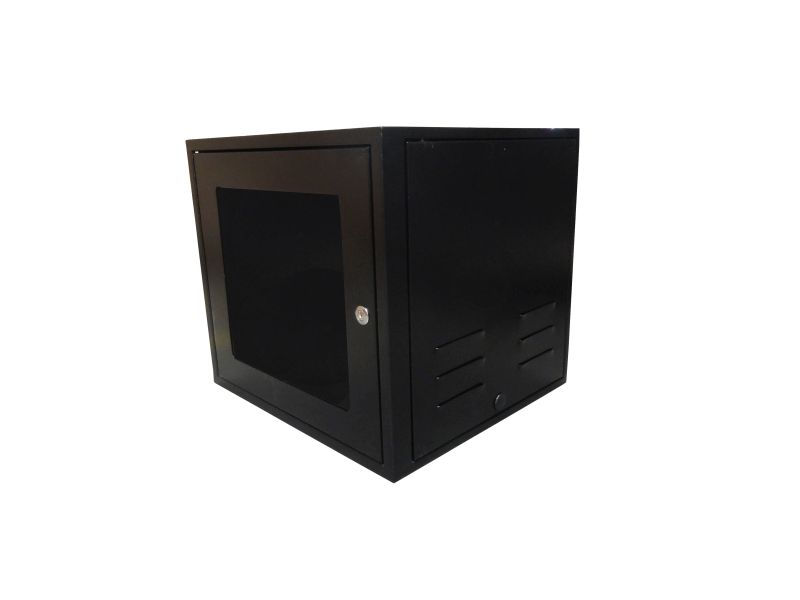 Mini Rack Parede Aço Carbono 19"X8UX470 mm Preto Porta Acrílico