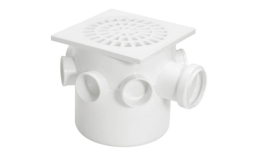 Caixa Sifonada PVC Quadrada 150x150x50 mm Classe 8 Branca com 7 Entradas Esgoto