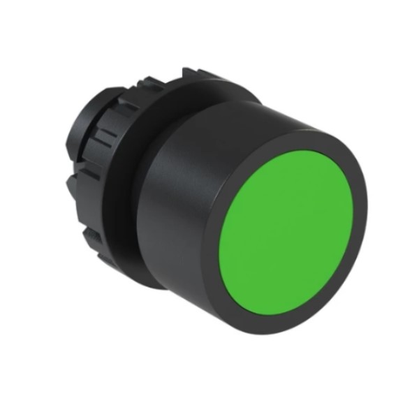 BOTAO PULSADOR PVC FACEADO 22,00MM VERDE ARO PRETO S/ELEMENTO OPACO