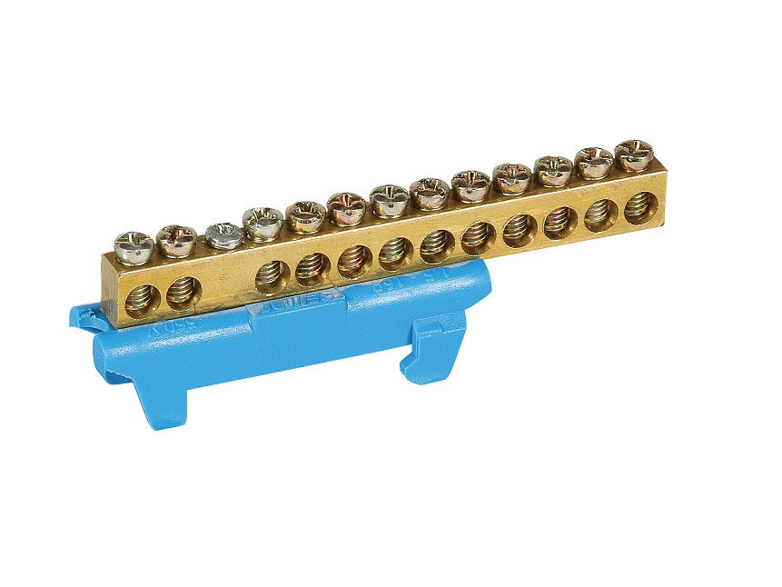 Barramento Cobre Neutro com Suporte Azul 16 mm com 12 Furos