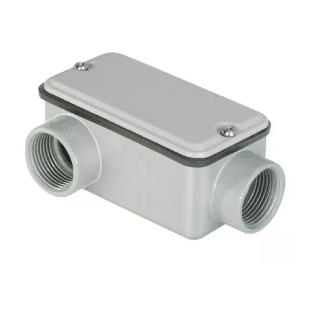 Condulete Alumínio Tipo LR 1.1/4" com Rosca BSP com Tampa Cega com Vedação Cinza