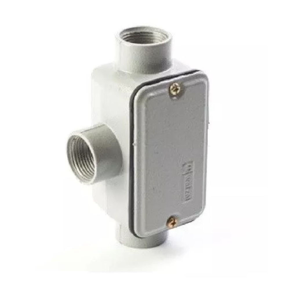 Condulete Alumínio Tipo T 1.1/2" com Rosca BSP com Tampa Cega com Vedação Cinza