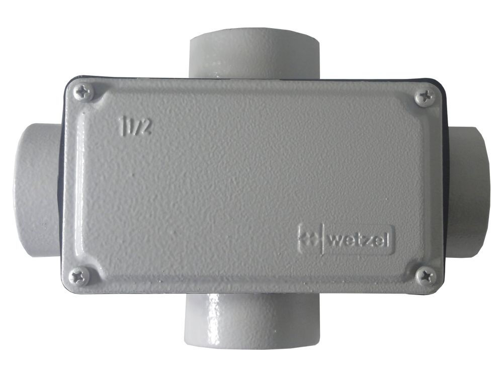 Condulete Alumínio Tipo X 1.1/4" com Rosca BSP com Tampa Cega sem Vedação Cinza