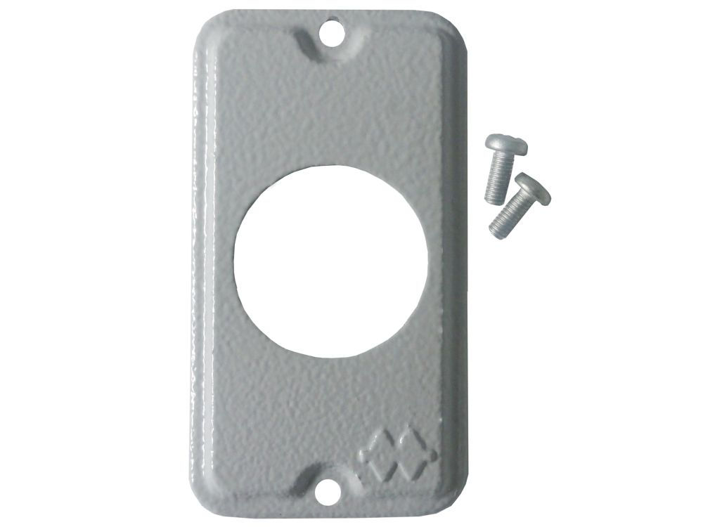 Tampa Alumínio para 1 Tomada Universal para Condulete Redonda Cinza 1/2"-3/4" Fixação com Parafuso