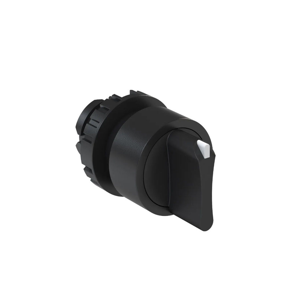 Comutador PVC Comando 22 mm Aro Preto com 2 Posições 90G com Retorno Manopla Curta Preto Knob