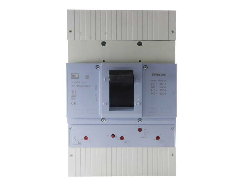 Disjuntor Termomagnético Ajustável Tripolar DWB800S 440-630A 65 KA/50 KA 220/380VCA Caixa Moldada Térmico Ajustável