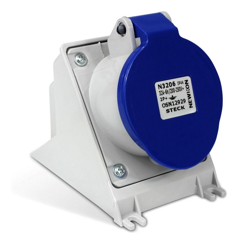 Tomada PVC 3P+T 9H Sobrepor Industrial 32A/220VCA com Tampa Azul IP44