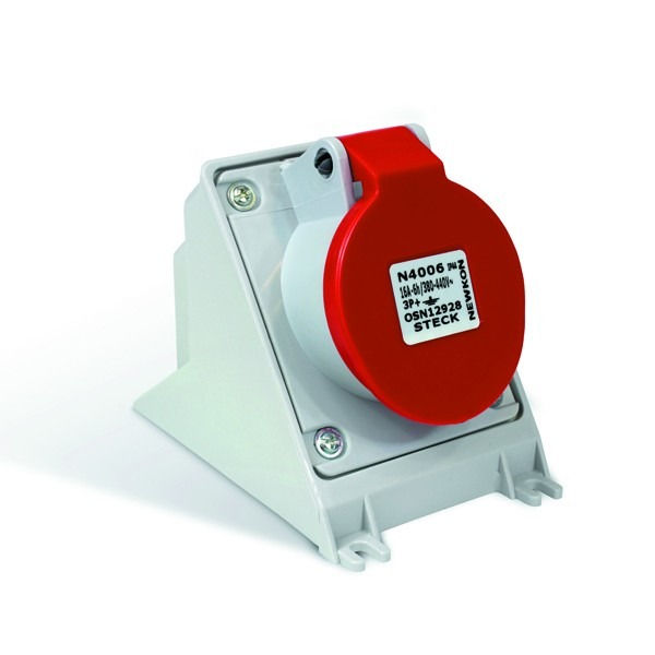 Tomada PVC 3P+T 6H Sobrepor Industrial 63A/380/440VCA com Tampa Vermelha IP67