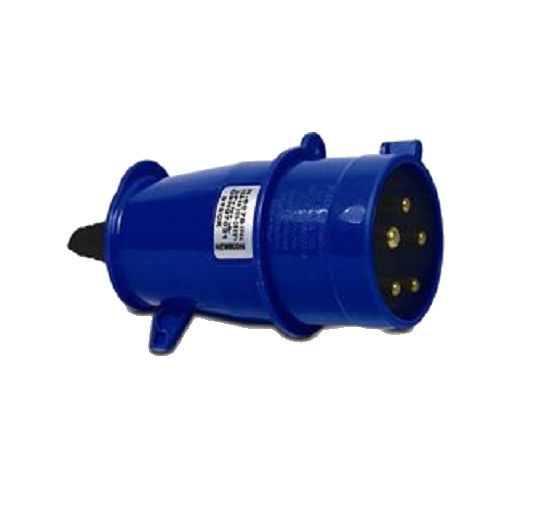Plugue Industrial 2P+T 32A 220VCA Azul 6H PVC IP44