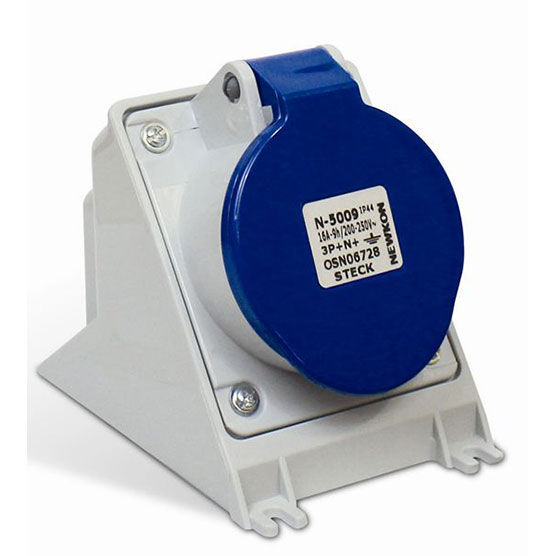 Tomada PVC 3P+T 9H Sobrepor Industrial 16A/220VCA com Tampa Azul IP44