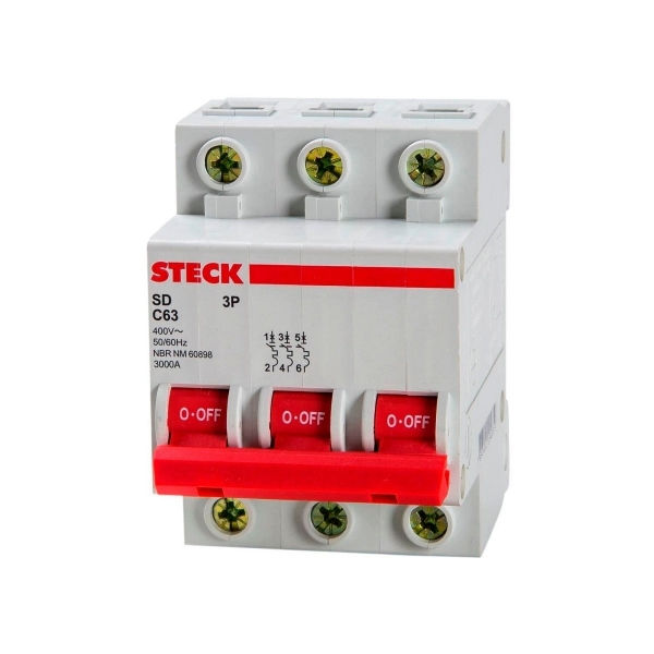 Disjuntor Termomagnético Fixo Tripolar SDD63 C 20A 5 KA/3 KA 220/380VCA DIN