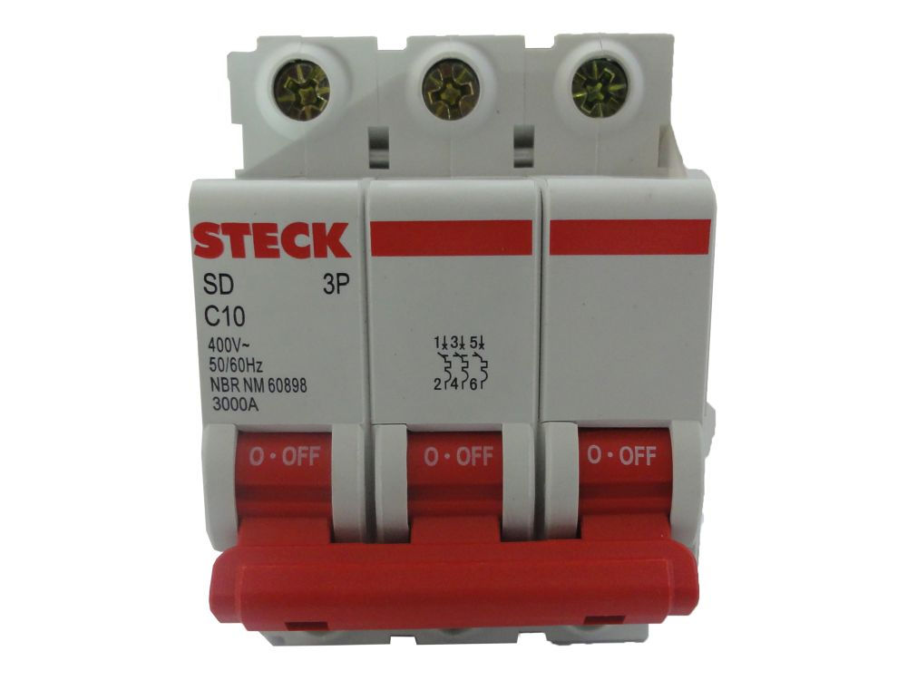 Disjuntor Termomagnético Fixo Tripolar SDD63 C 10A 5 KA/3 KA 220/380VCA DIN