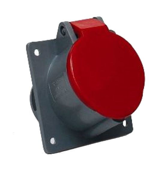 Tomada PVC 3P+T 6H Embutir Industrial 32A/380/440VCA com Tampa Vermelha Brasikon IP44