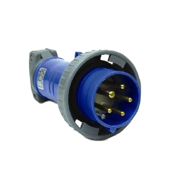 Plugue Macho 3P+T 16A 220VCA Azul 9H PVC Shock Tite IP67 Industrial