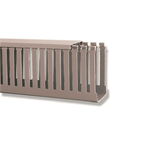 Canaleta PVC Aparente Perfurada sem Divisória 80x50x2000 mm com Tampa Cinza