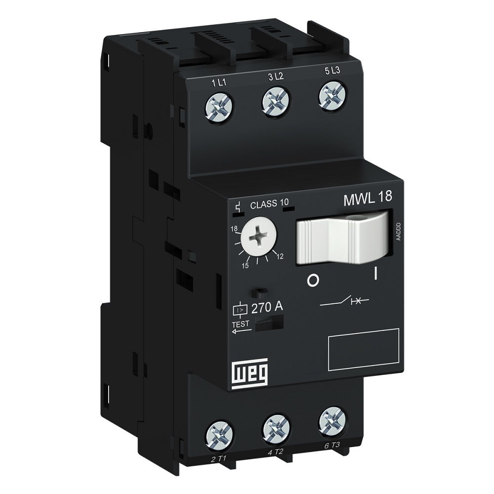 Disjuntor Motor Tripolar MWL18 1,60-2,50A Classe 10 com Acionamento Tecla DIN Conexão Parafuso