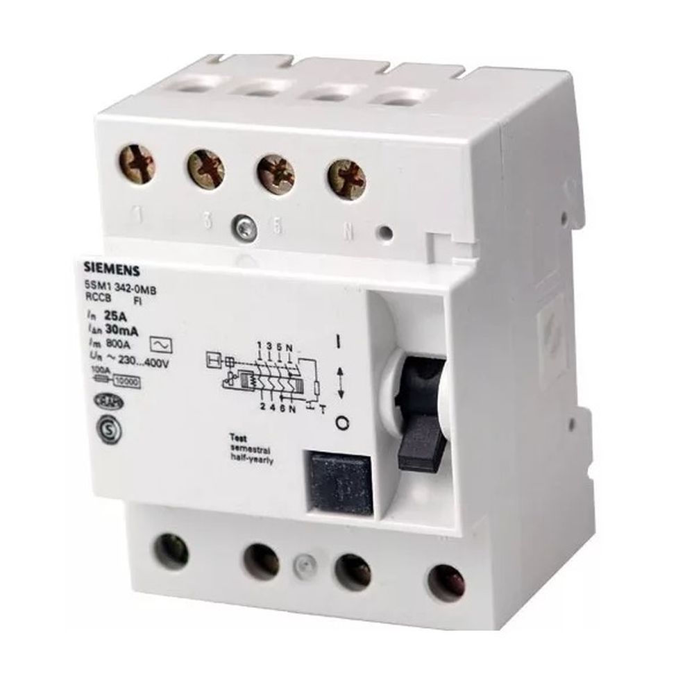 Interruptor dr Tetrapolar 6 KA 400VCA 25A 30 MA DIN Tipo AC Diferencial Residual