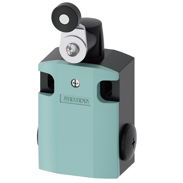 Fim de Curso Ação Rápida 3SE5122-0LH01 10A/AC15 250VCA Corpo Metálico Caixa Larga (56 mm) Alavanca Giratória Curta com Rolete PVC Pequeno (19 mm) 1NA+2NF Ruptura Positiva IP67