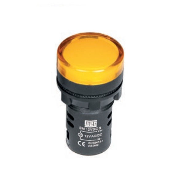 Sinaleiro Led PVC Faceado Lente Lisa com LED 22 mm 24VCA/CC Amarelo sem Elemento