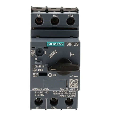 Disjuntor Motor Tripolar 3RV2021 34,00-40,00A Classe 10 com Acionamento Rotativo DIN S0 Conexão para Parafuso