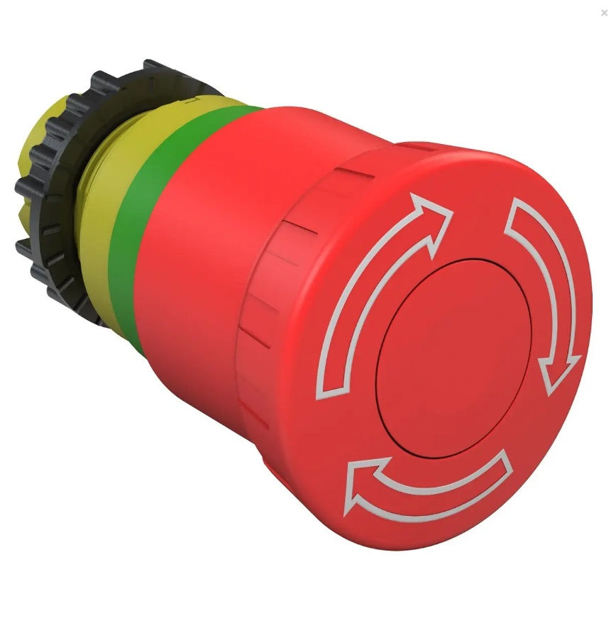 Botão Botão Emergência PVC Cogumelo 22,00 mm Vermelho Aro Preto sem Elemento Opaco Gira Destrava 42 mm