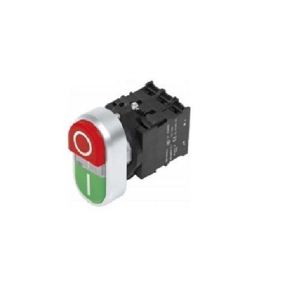 Botão Botão PVC Duplo Comando 22,00 mm VD/VM Aro Cromado com Elemt 1NA+1NF Luminoso 24V