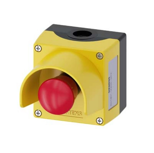 Caixa Botoeira Sobrepor Centralizada PVC 85x85x112,5 mm 1NF com Botão Emergência Amarelo