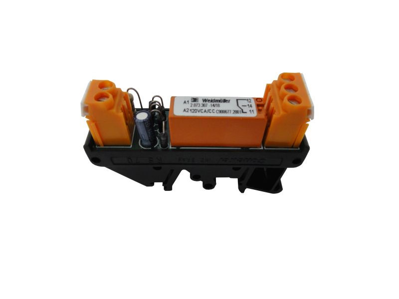 Acoplador Relé Acoplador Relé 110VCA/CC 1 Contato Reversível (NAF) com LED Vermelho 5A Largura 23 mm para Trilho DIN Conexão para Parafusos