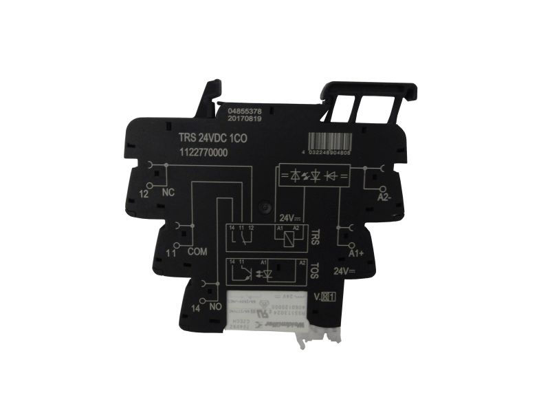 Acoplador Relé Acoplador Relé 24VCA/CC 1 Contato Reversível (NAF) com LED 6A Largura 6,4 mm para Trilho DIN Estreito Conexão para Parafusos