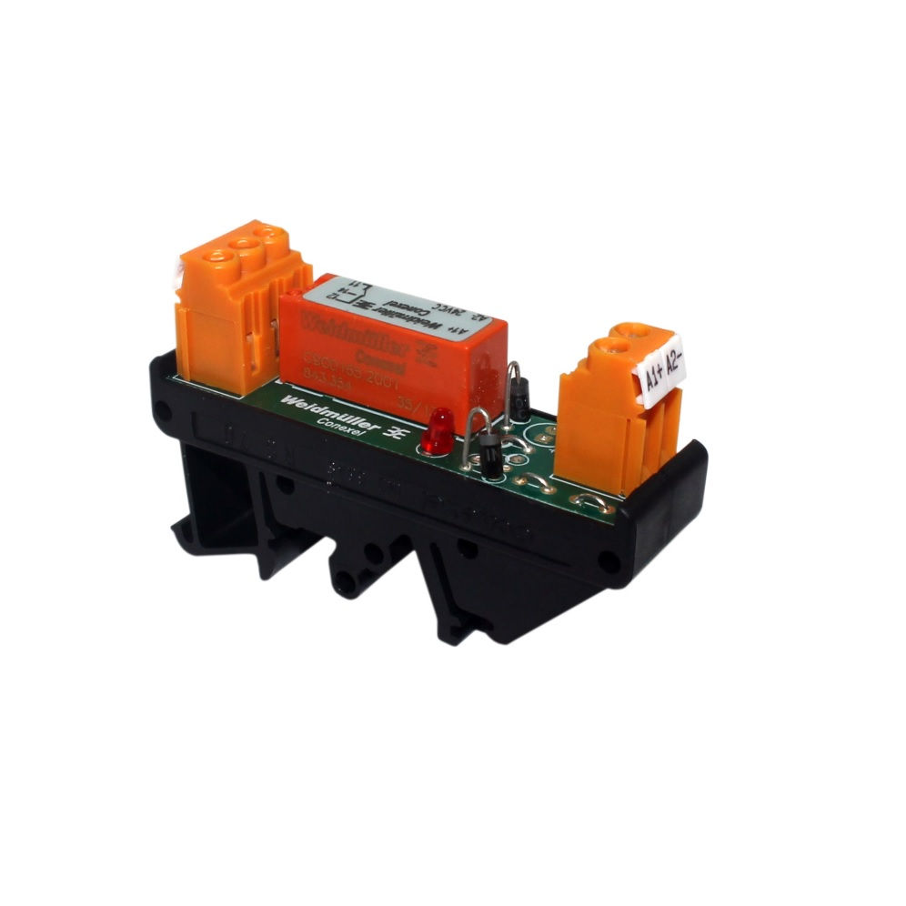 Acoplador Relé Acoplador Relé 220VCA/CC 1 Contato Reversível (NAF) com LED Vermelho 5A Largura 23 mm para Trilho DIN Conexão para Parafusos