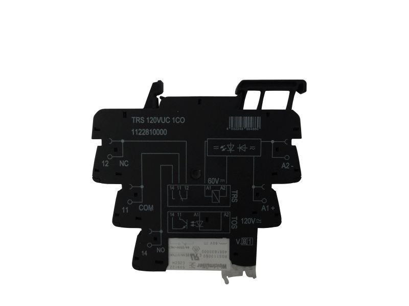 Acoplador Relé Acoplador Relé 120VCA 1 Contato Reversível (NAF) com LED Verde 6A Largura 6,4 mm para Trilho DIN Estreito Conexão para Parafuso