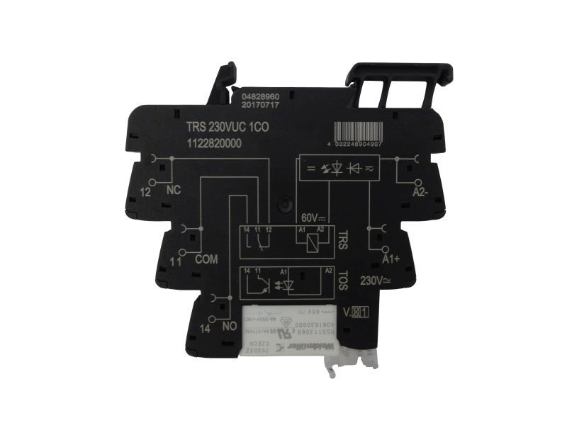 Acoplador Relé Acoplador Relé 230VCA/CC 1 Contato Reversível com LED 6A Largura 6,4 mm Conexão para Parafuso para Trilho DIN Estreito