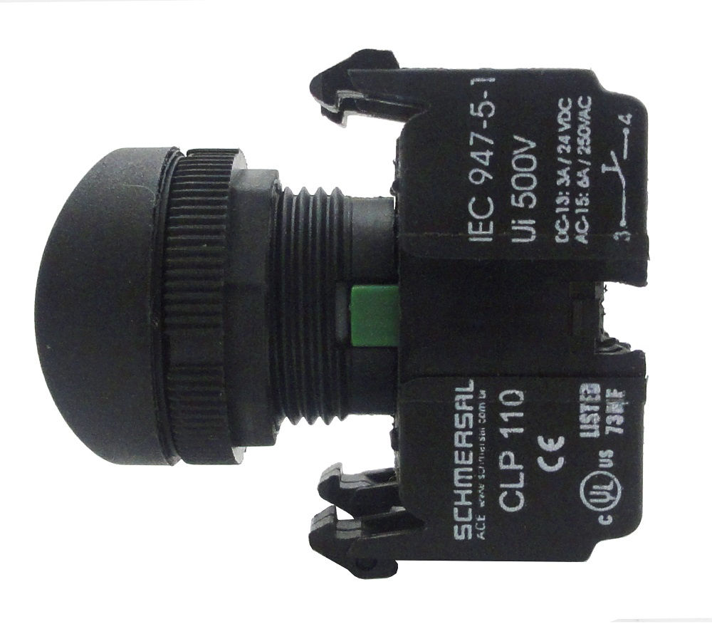 Botão Botão PVC Faceado 22,00 mm Azul Aro Preto com Elemento 1NA+1NF com Sinalização