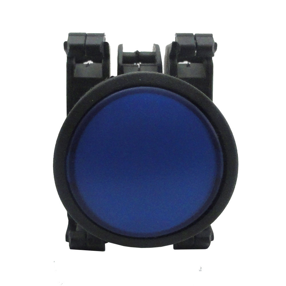 Botão Botão PVC Faceado 22,00 mm Azul Aro Preto com Elemento 1NA+1NF com Sinalização