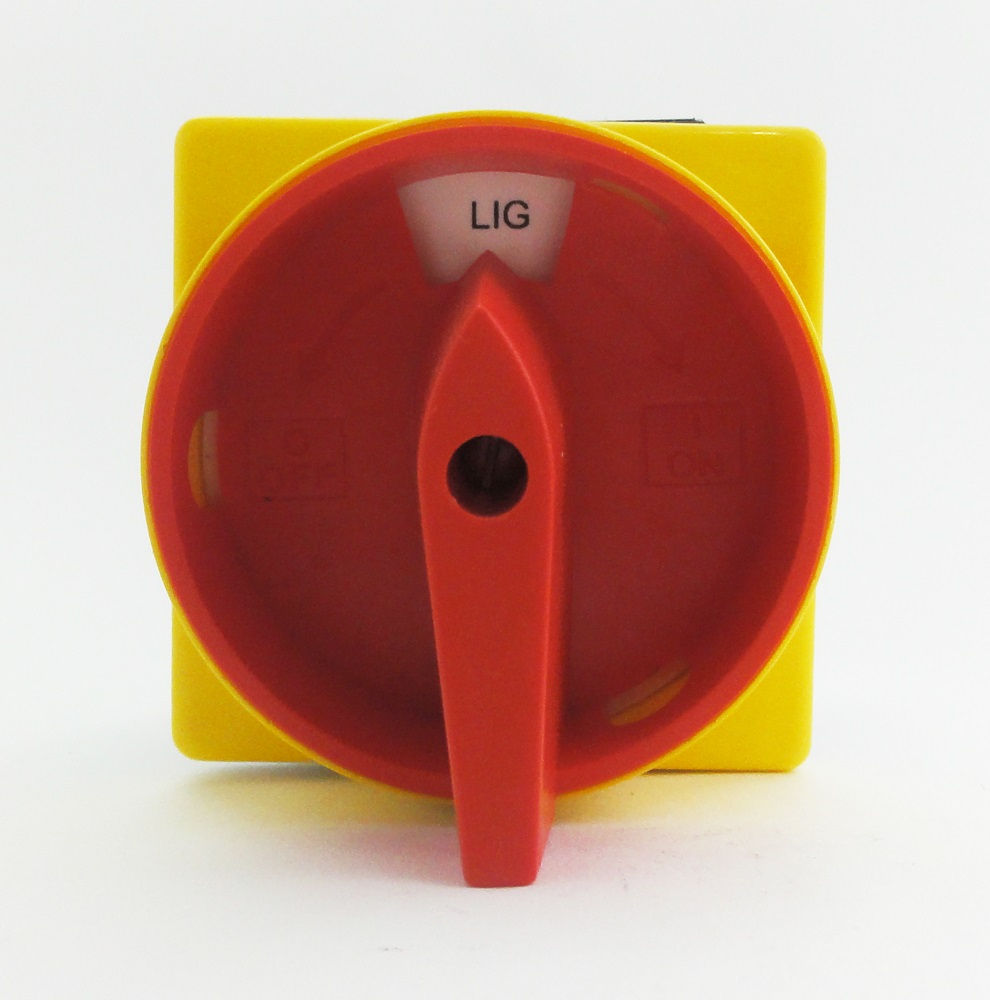 Chave Seccionadora Rotativa Tripolar 25A para Furo 22 mm com Manopla Vermelha para Cadeado