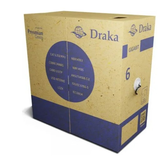 Cabo Cobre Lógico PVC 4 Pares 23 AWG UTP CAT6 Lszh Cinza Nao Halogenado Prysmian