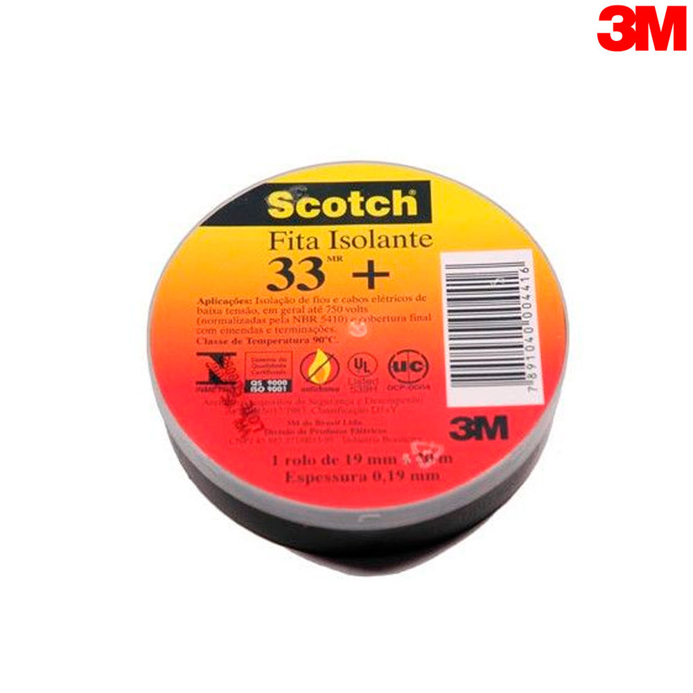 Fita PVC Isolante 750V 105G 19 mmX20 M ESP 0,19 mm Scotch Preta com Estojo