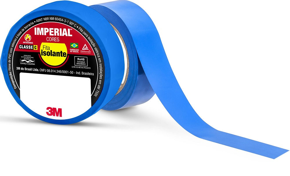 Fita PVC Isolante 750V 90G 18 mmX10 M ESP 0,13 mm Imperial Cores Azul Classe C MR 1500