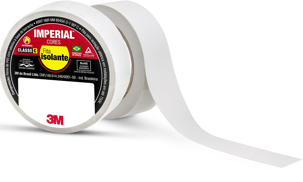 Fita PVC Isolante 750V 90G 18 mmX10 M ESP 0,13 mm Imperial Cores Branca Classe C MR 1500