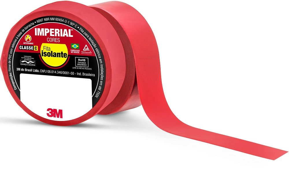 Fita PVC Isolante 750V 90G 18 mmX10 M ESP 0,13 mm Imperial Cores Vermelha Classe C MR 1500