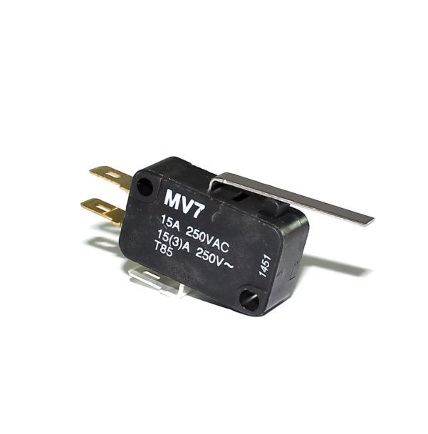 Fim de Curso Microrruptor MV7 15A 250VCA Corpo PVC Caixa Estreita com Alav Extra-Longa e Dobradiça 1NA+1NF
