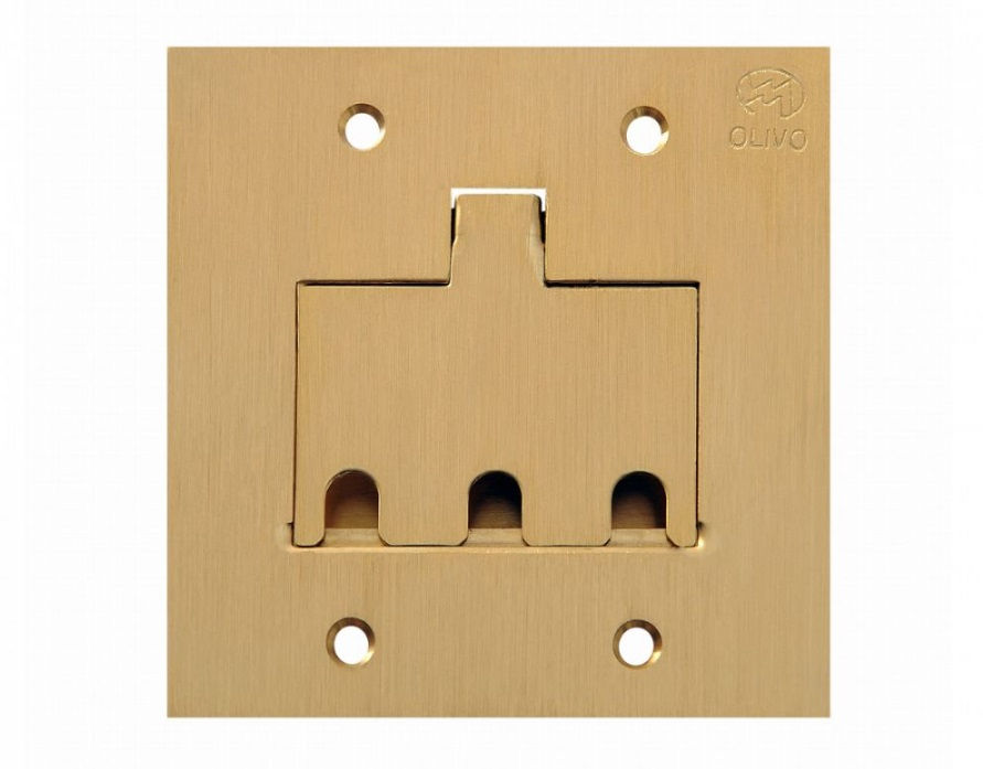 Placa Piso Unha Latão Escovado para 3 Tomadas RJ45/RJ11 4x4 Padrão